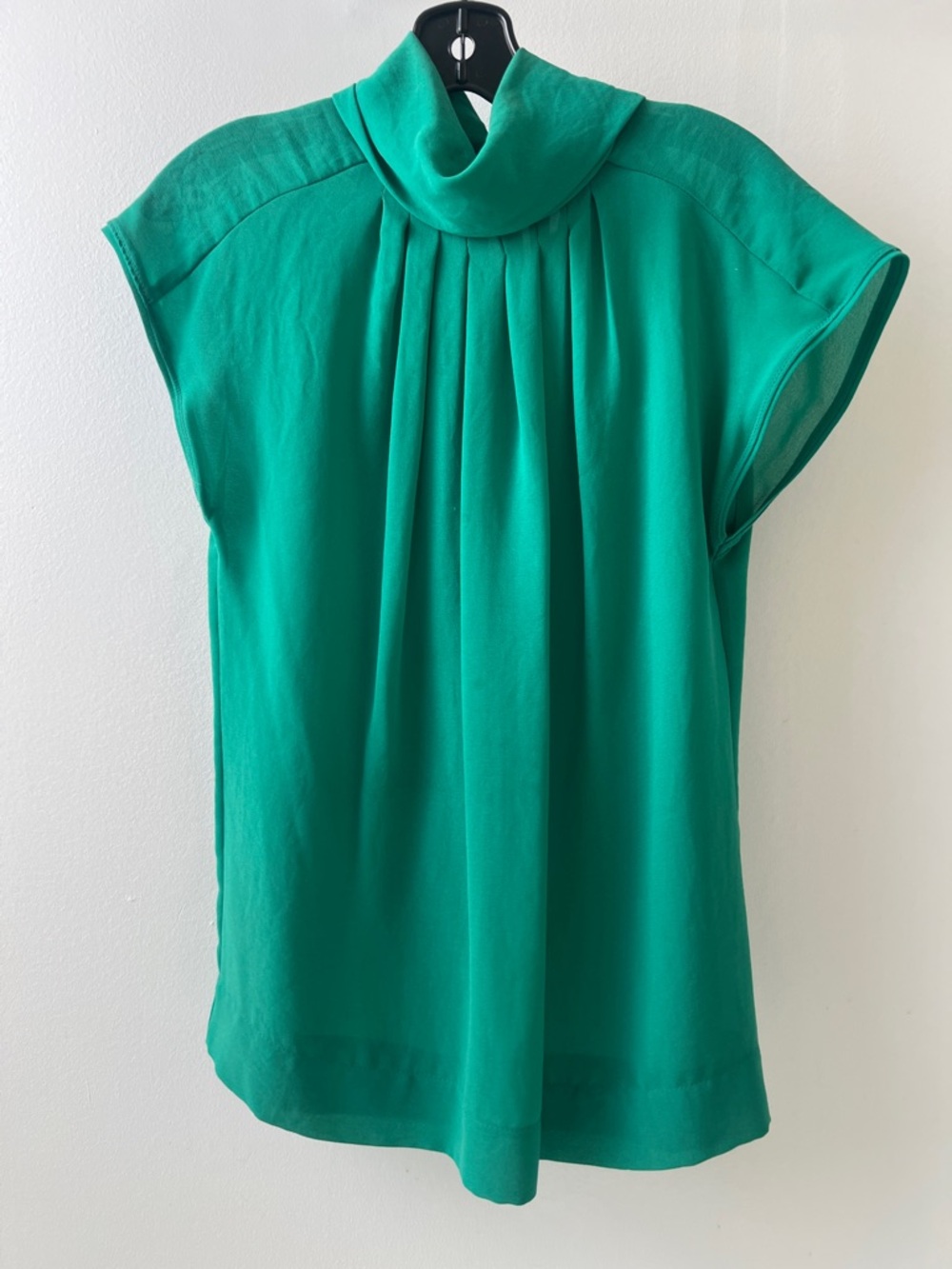 Zara Teal Green Pleated Mock Neck Blouse